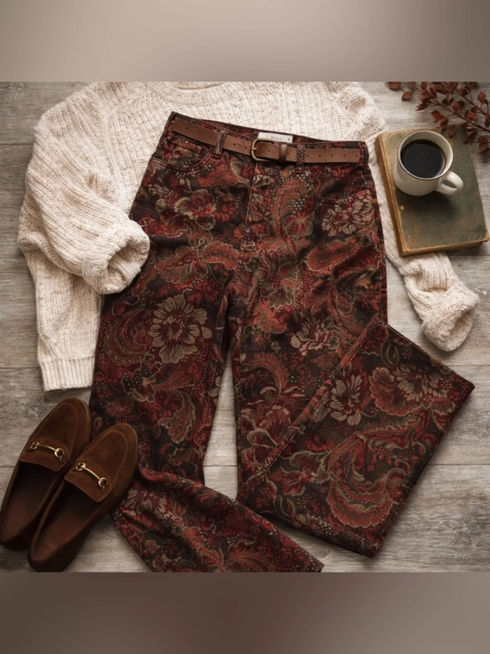 Vintage Tapestry Floral Pants Dark Academia Boho 90s Straight Leg Size 10 - Picture 1 of 7